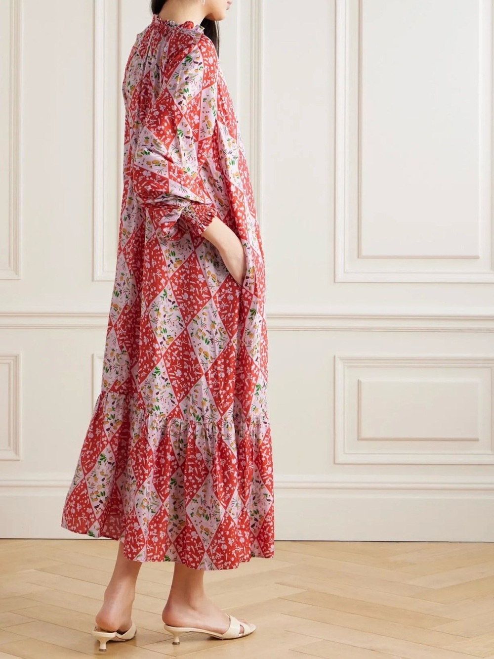 Diane Von Furstenberg red Floral Patchwork Maxi Dress